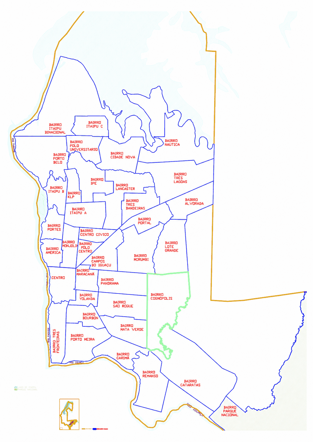 Mapa dos bairros de Foz do Iguaçu